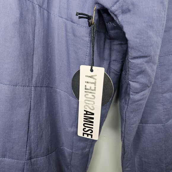 Revolve AMUSE SOCIETY Quilted Shacket L/XL Blue Snaps Embroidered Palm Tree - Picture 3 of 9